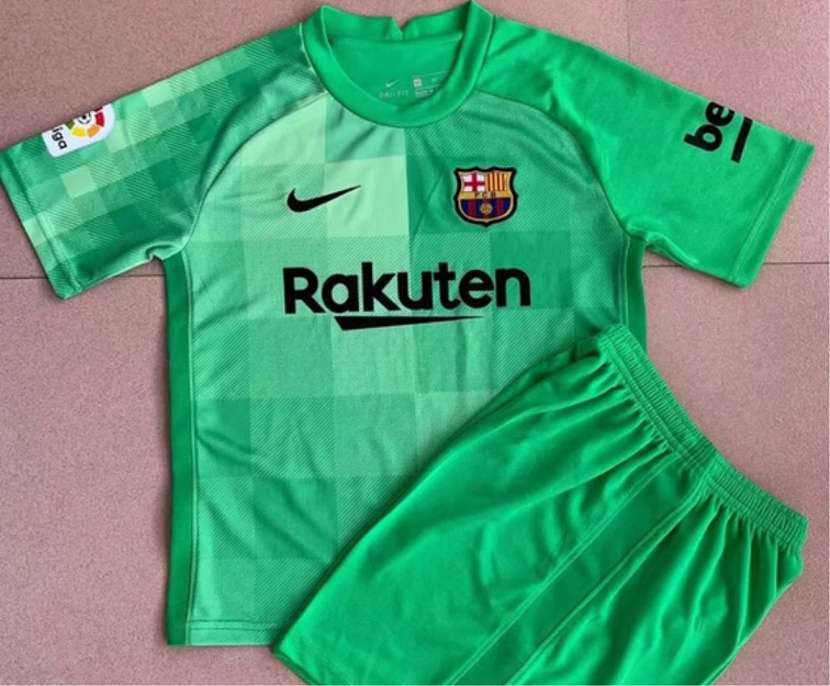 Kids-Barcelona 21/22 GK Green Soccer Jersey